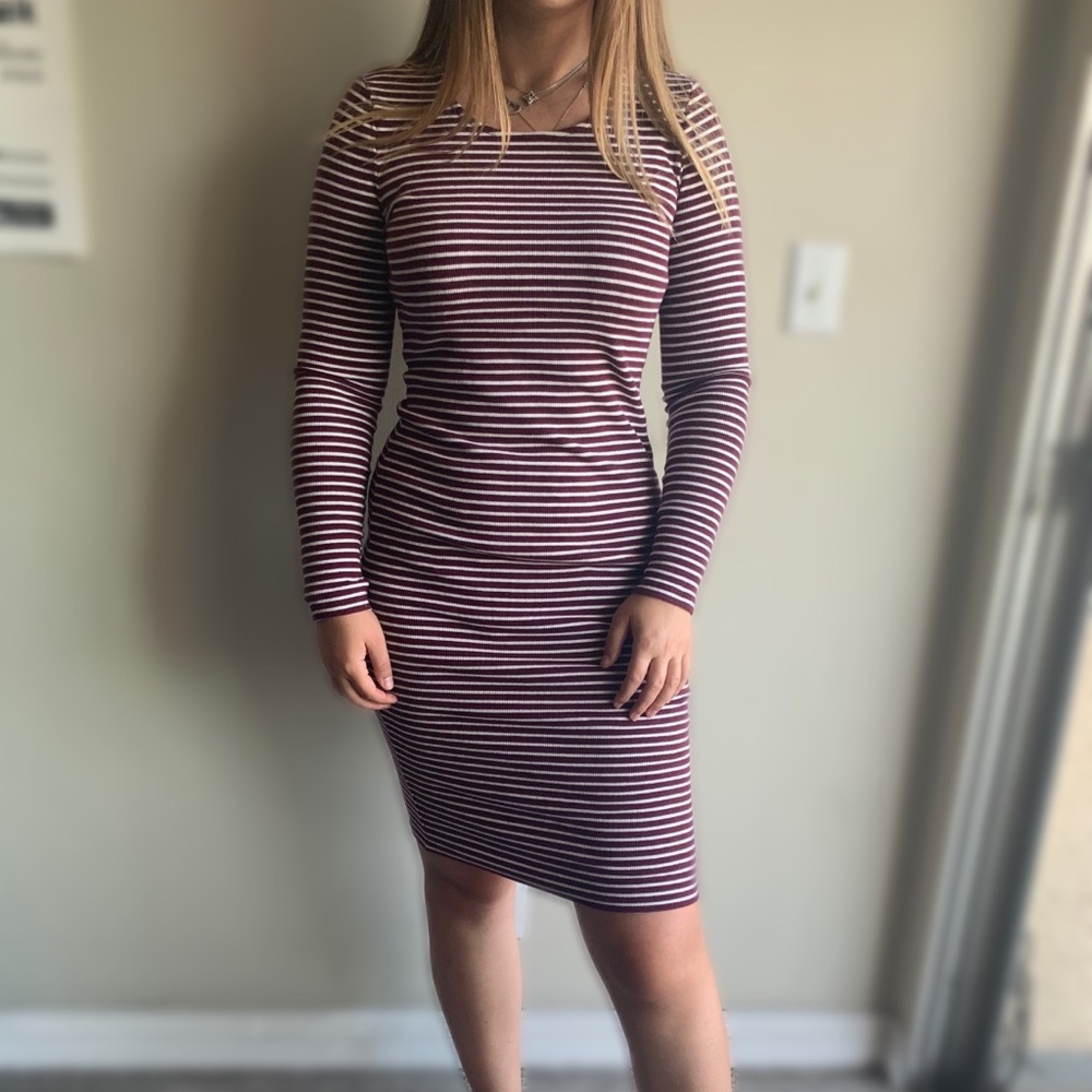 Forever 21 Burgundy & White Striped Midi Dress